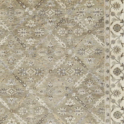 2' X 3' Green Brown And Taupe Wool Paisley Tufted Handmade Stain Resistant Area Rug