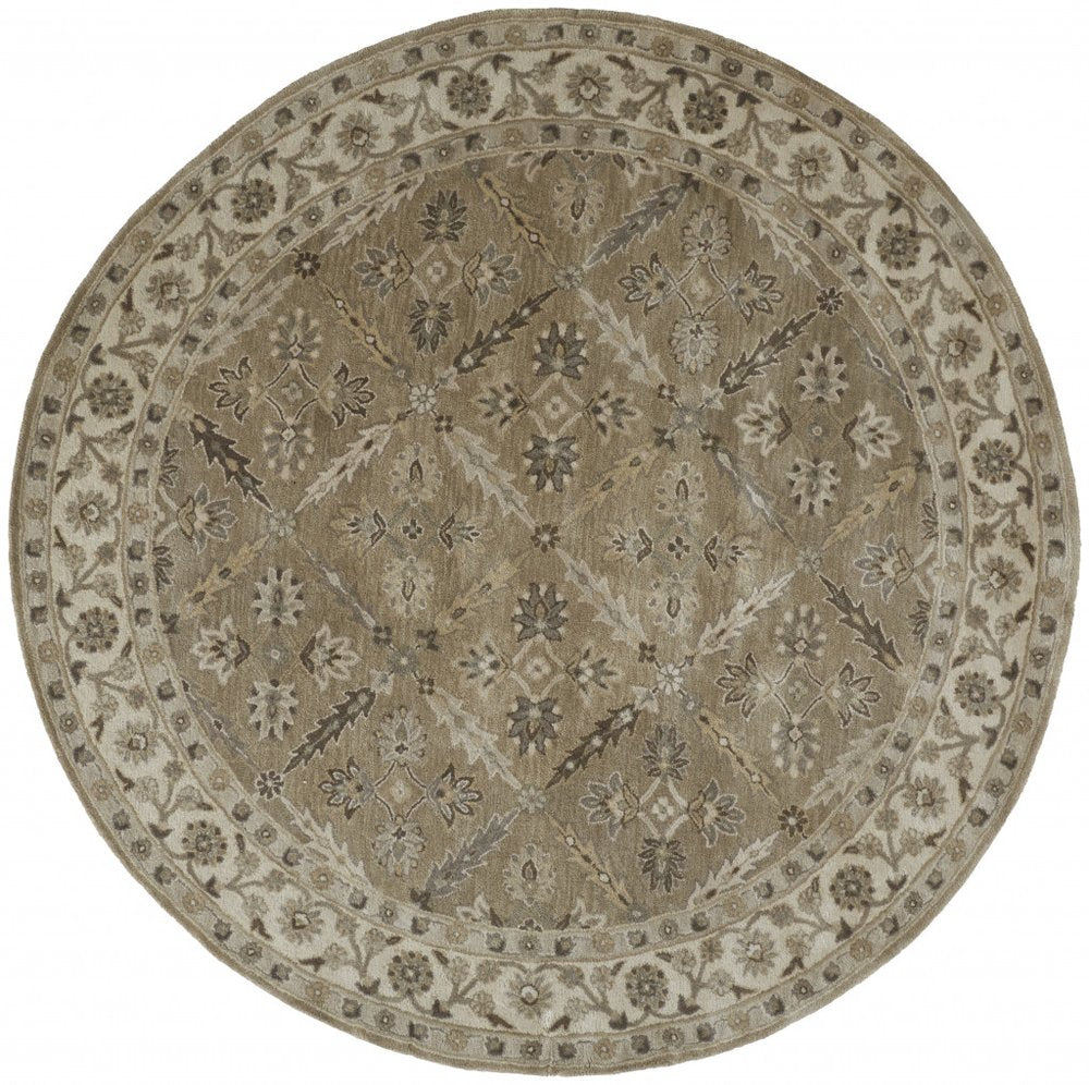 2' X 3' Green Brown And Taupe Wool Paisley Tufted Handmade Stain Resistant Area Rug
