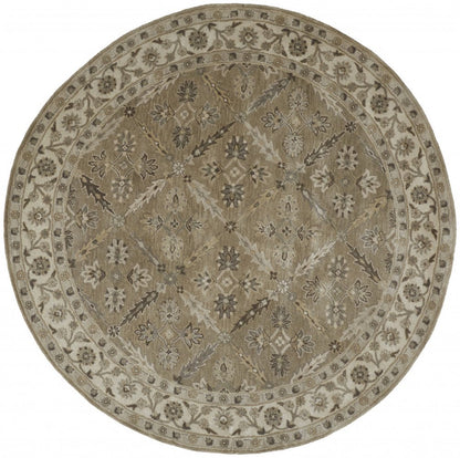 2' X 3' Green Brown And Taupe Wool Paisley Tufted Handmade Stain Resistant Area Rug