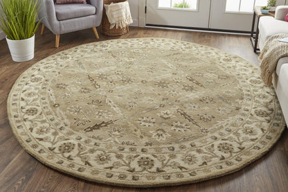 2' X 3' Green Brown And Taupe Wool Paisley Tufted Handmade Stain Resistant Area Rug