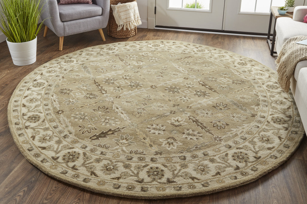 4' X 6' Green Brown And Taupe Wool Paisley Tufted Handmade Stain Resistant Area Rug
