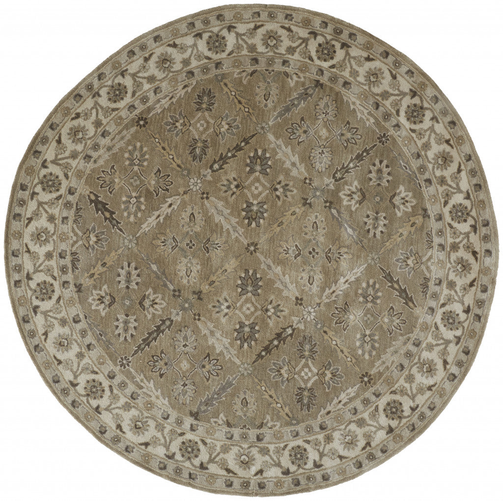 4' X 6' Green Brown And Taupe Wool Paisley Tufted Handmade Stain Resistant Area Rug