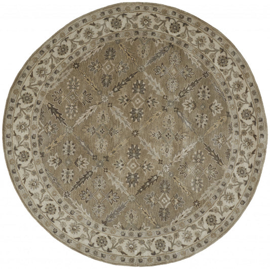 5' X 8' Green Brown And Taupe Wool Paisley Tufted Handmade Stain Resistant Area Rug