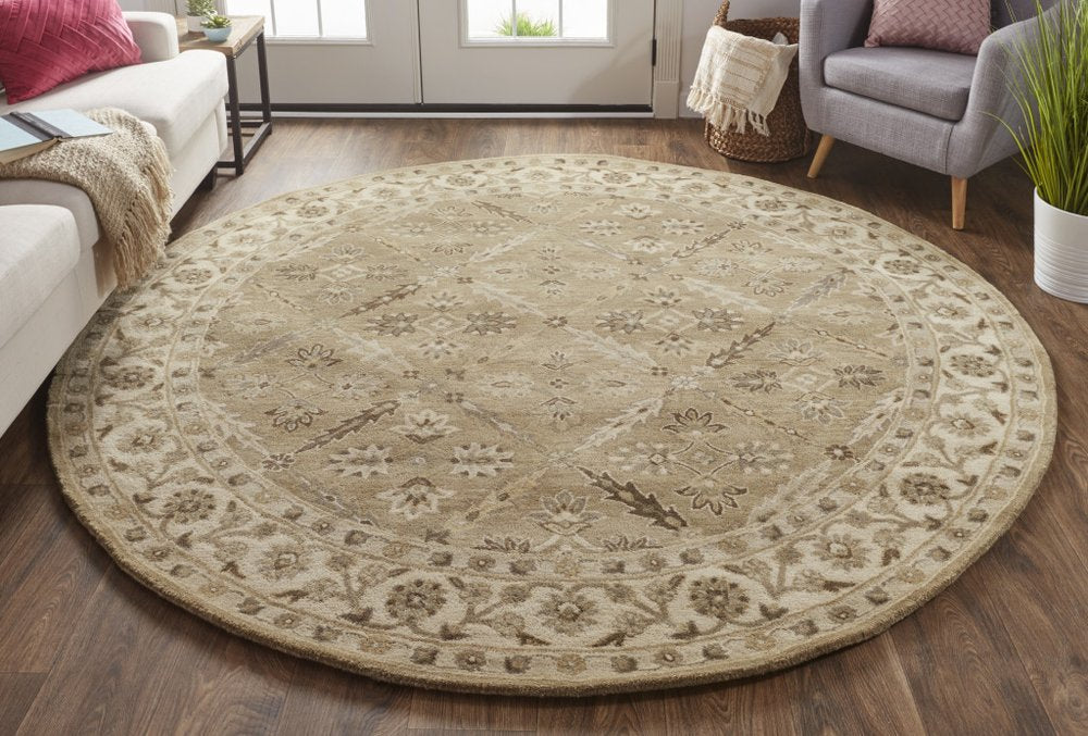 2' X 3' Green Brown And Taupe Wool Paisley Tufted Handmade Stain Resistant Area Rug