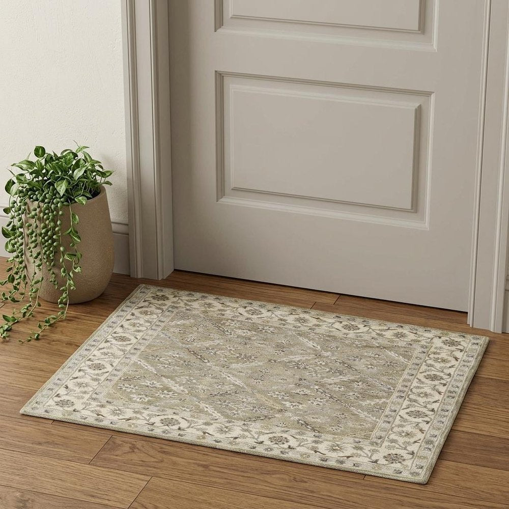 5' X 8' Green Brown And Taupe Wool Paisley Tufted Handmade Stain Resistant Area Rug