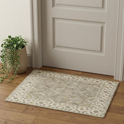 5' X 8' Green Brown And Taupe Wool Paisley Tufted Handmade Stain Resistant Area Rug