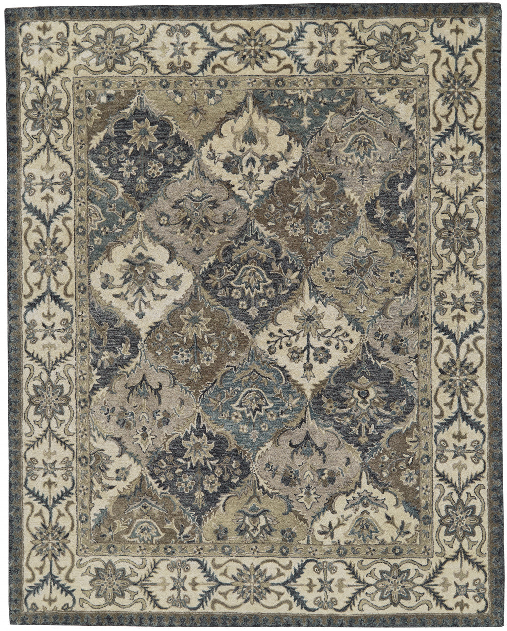 4' X 6' Blue Gray And Taupe Wool Paisley Tufted Handmade Stain Resistant Area Rug