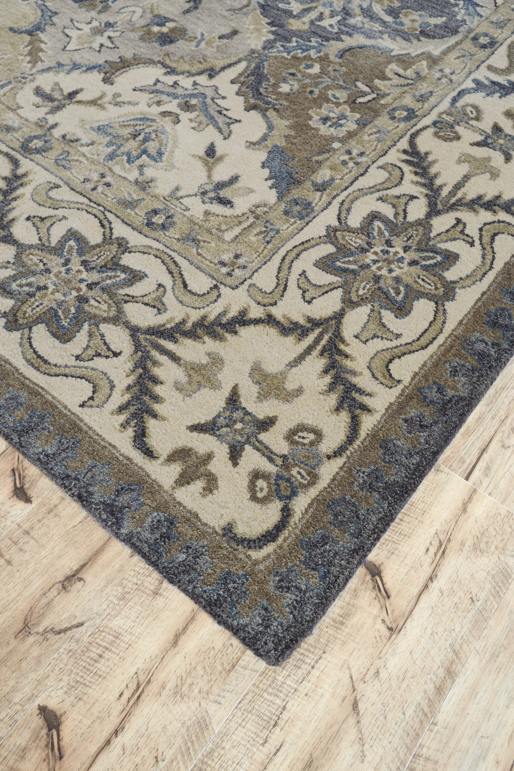 4' X 6' Blue Gray And Taupe Wool Paisley Tufted Handmade Stain Resistant Area Rug