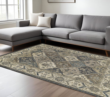 10' X 13' Gray Ivory And Blue Wool Floral Hand Tufted Area Rug