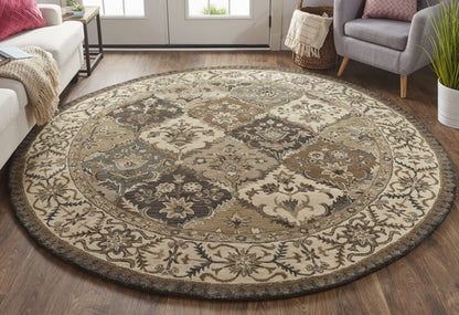 10' X 13' Gray Ivory And Blue Wool Floral Hand Tufted Area Rug