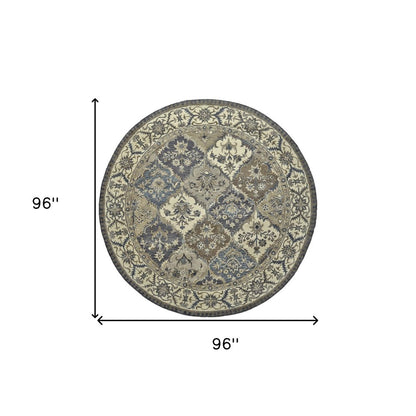 10' X 13' Gray Ivory And Blue Wool Floral Hand Tufted Area Rug