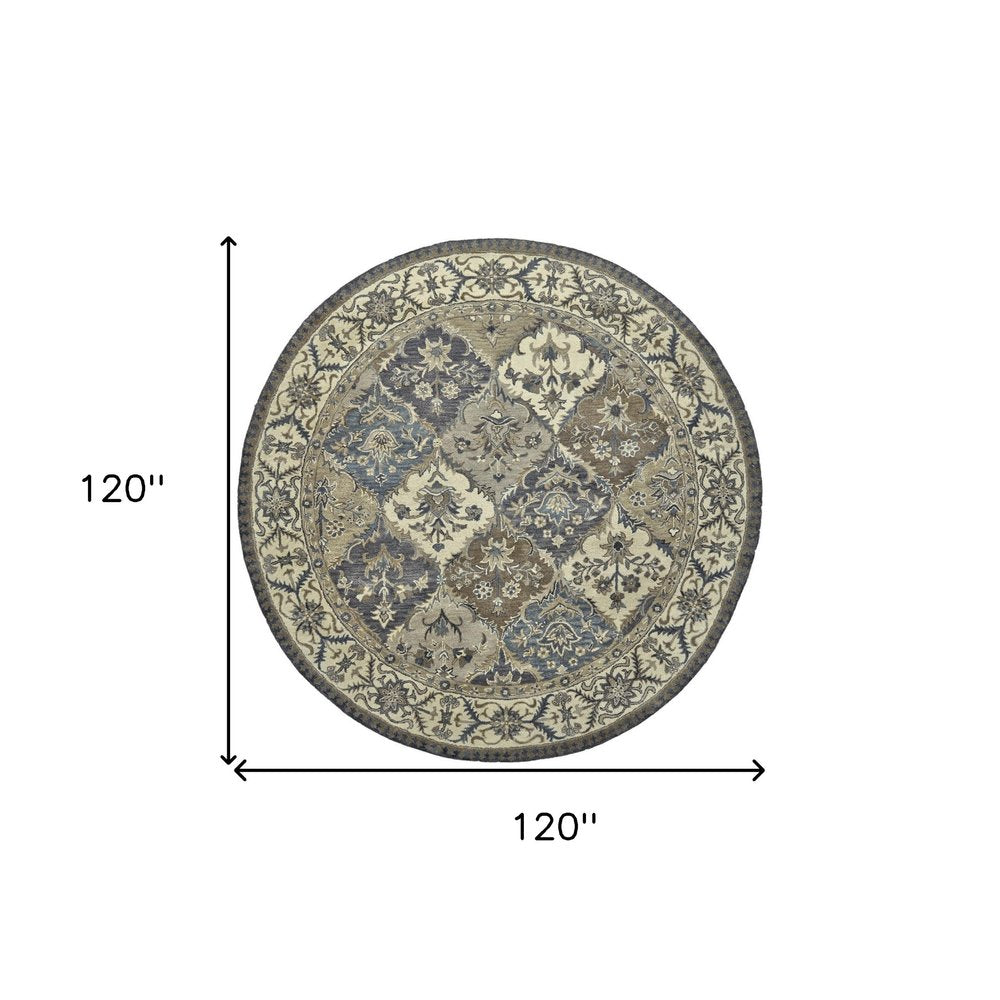 10' X 13' Gray Ivory And Blue Wool Floral Hand Tufted Area Rug