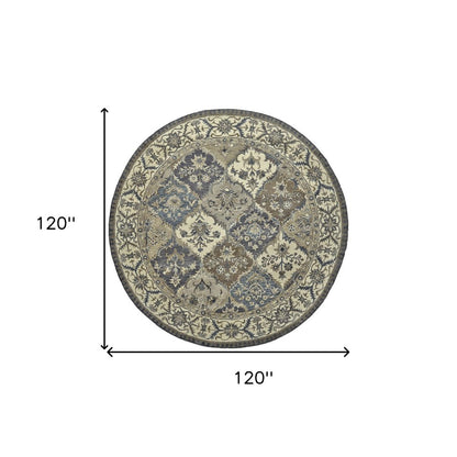 10' X 13' Gray Ivory And Blue Wool Floral Hand Tufted Area Rug