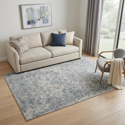 5' X 8' Blue and Gray Abstract Hand Woven Area Rug