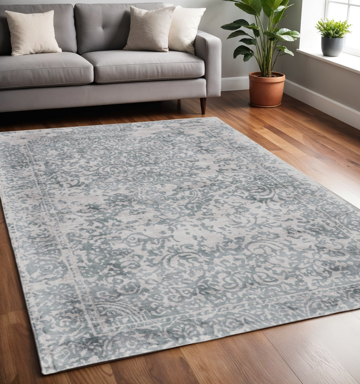 5' X 8' Blue and Gray Abstract Hand Woven Area Rug