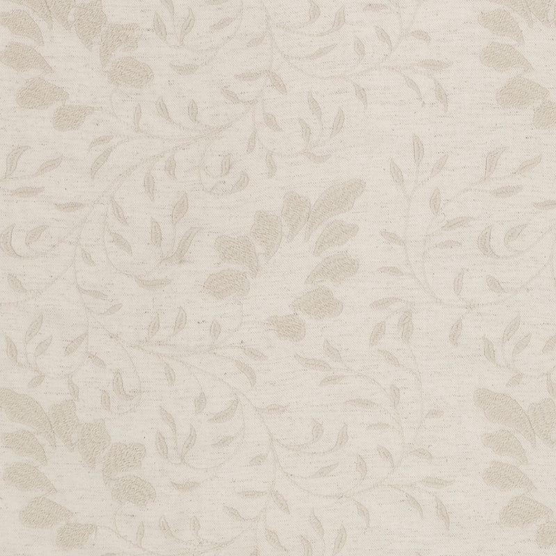 Beige linen-textured fabric with a subtle cream botanical vine pattern.