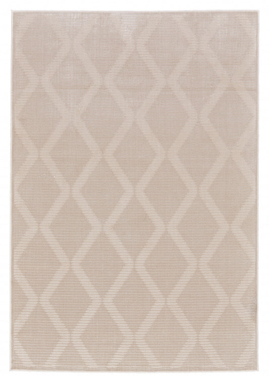 8' X 11' Ivory And Tan Geometric Stain Resistant Area Rug