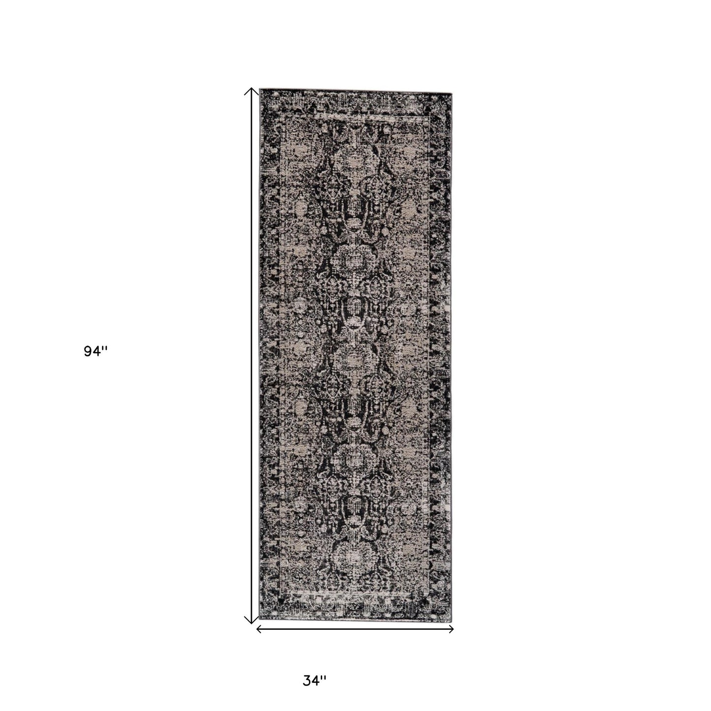 8' Gray and Ivory Abstract Runner Rug