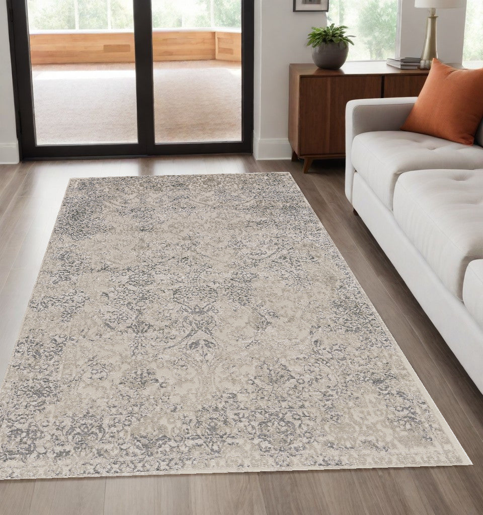 5' X 8' Ivory Gray And Black Abstract Stain Resistant Area Rug