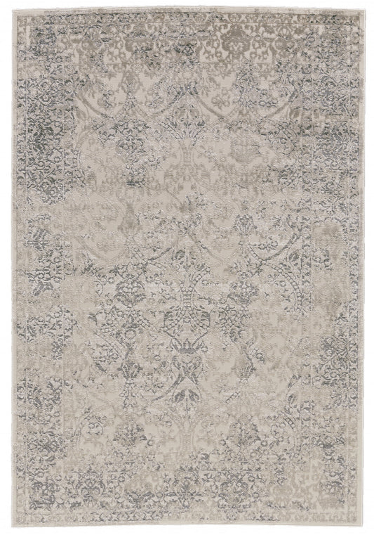 8' X 11' Ivory Gray And Black Abstract Stain Resistant Area Rug