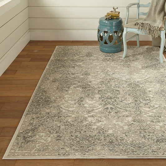 8' Ivory Gray And Black Abstract Stain Resistant Runner Rug