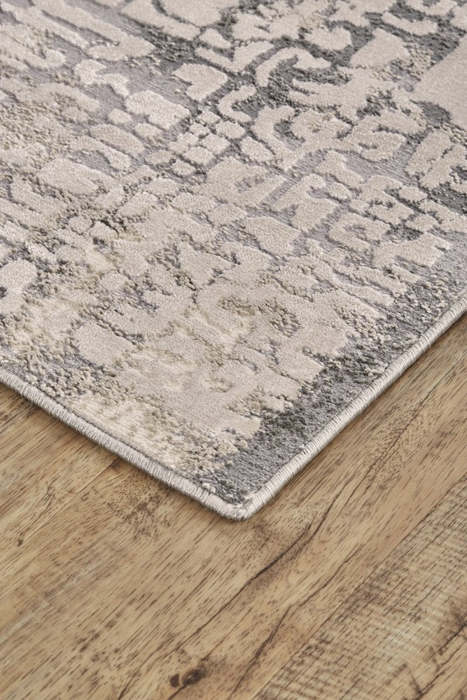 8' Gray and Ivory Abstract Runner Rug