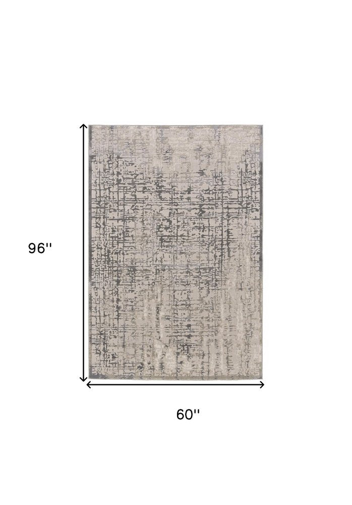 8' Gray and Ivory Abstract Runner Rug