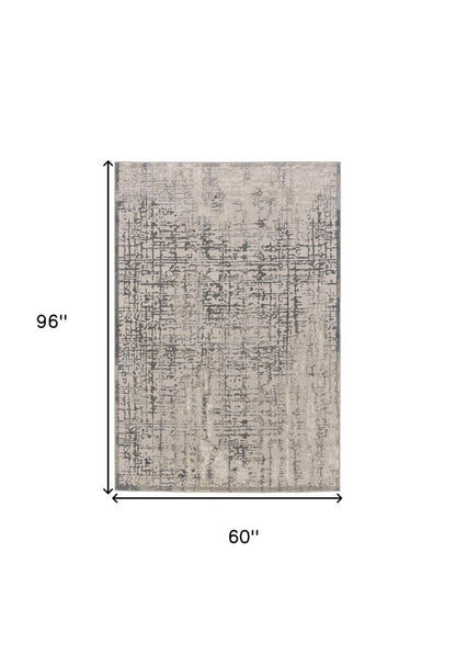 8' Gray and Ivory Abstract Runner Rug