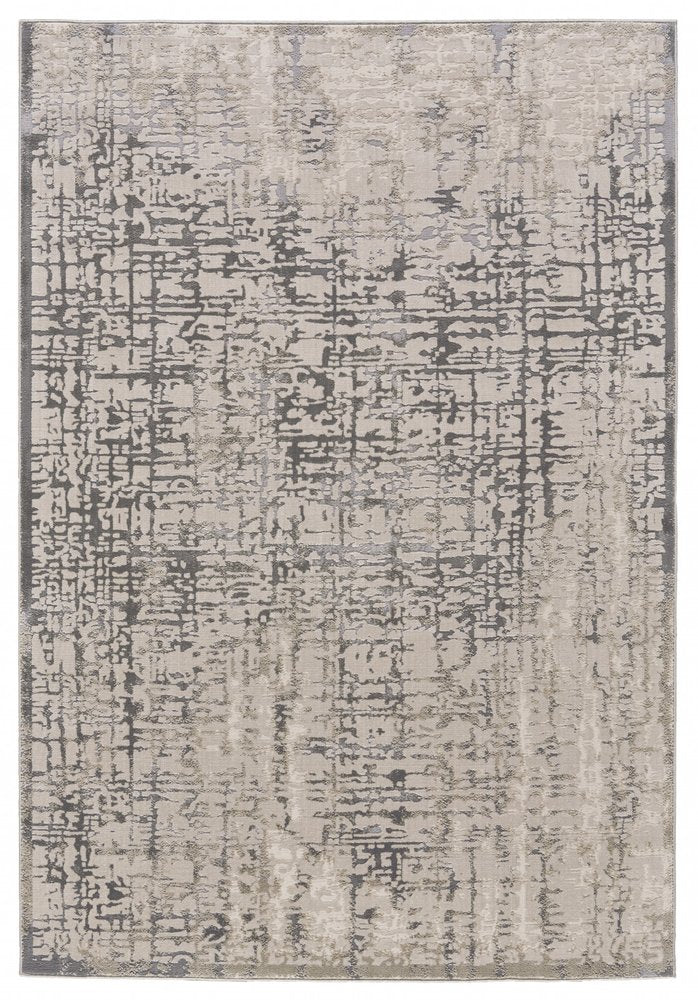 8' Gray and Ivory Abstract Runner Rug