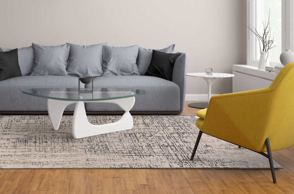 8' Gray and Ivory Abstract Runner Rug