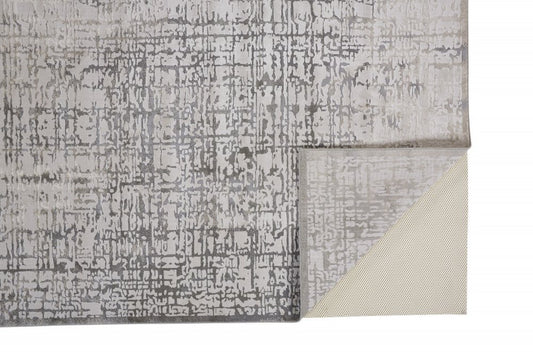 8' Gray and Ivory Abstract Runner Rug
