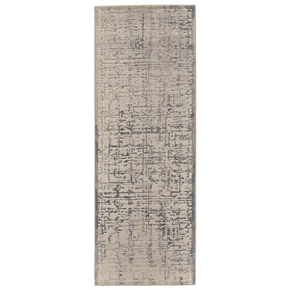 8' Gray and Ivory Abstract Runner Rug