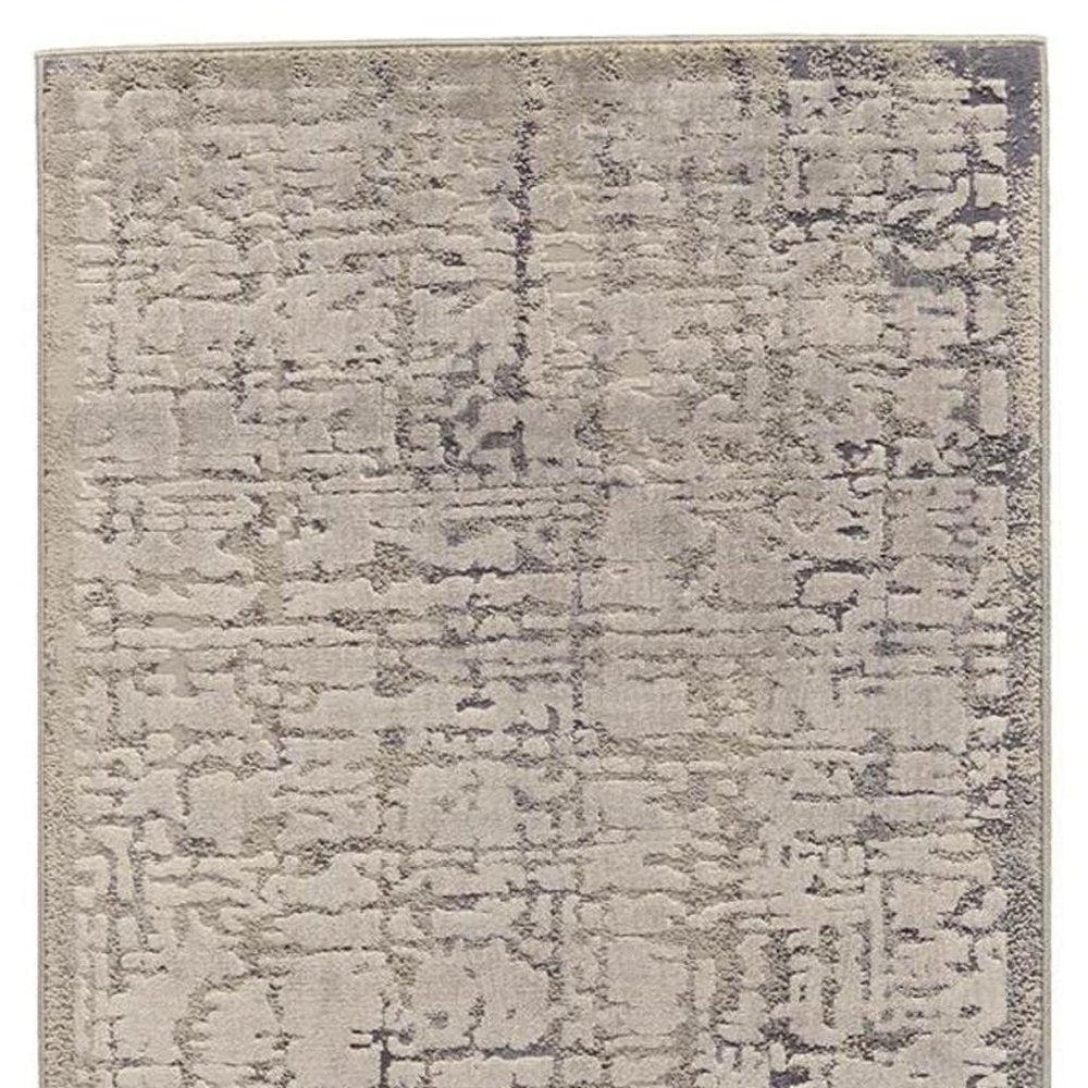 8' Gray and Ivory Abstract Runner Rug