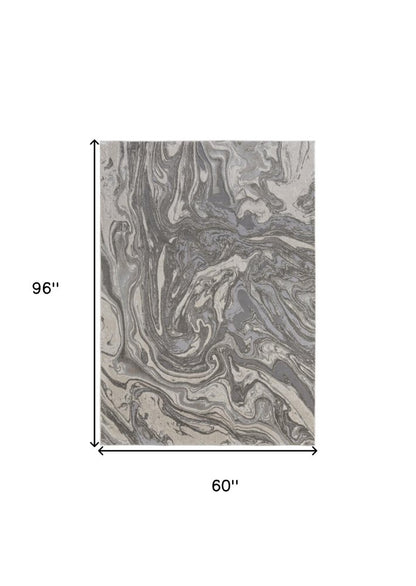 5' X 8' Gray Ivory And Silver Abstract Area Rug