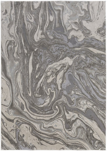 5' X 8' Gray Ivory And Silver Abstract Area Rug
