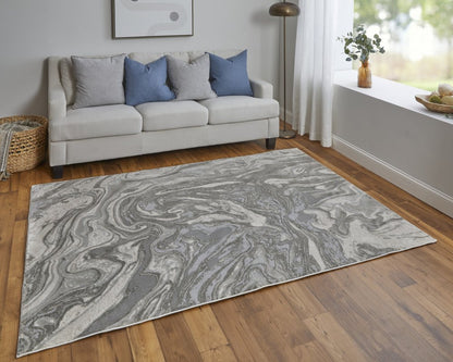 5' X 8' Gray Ivory And Silver Abstract Area Rug