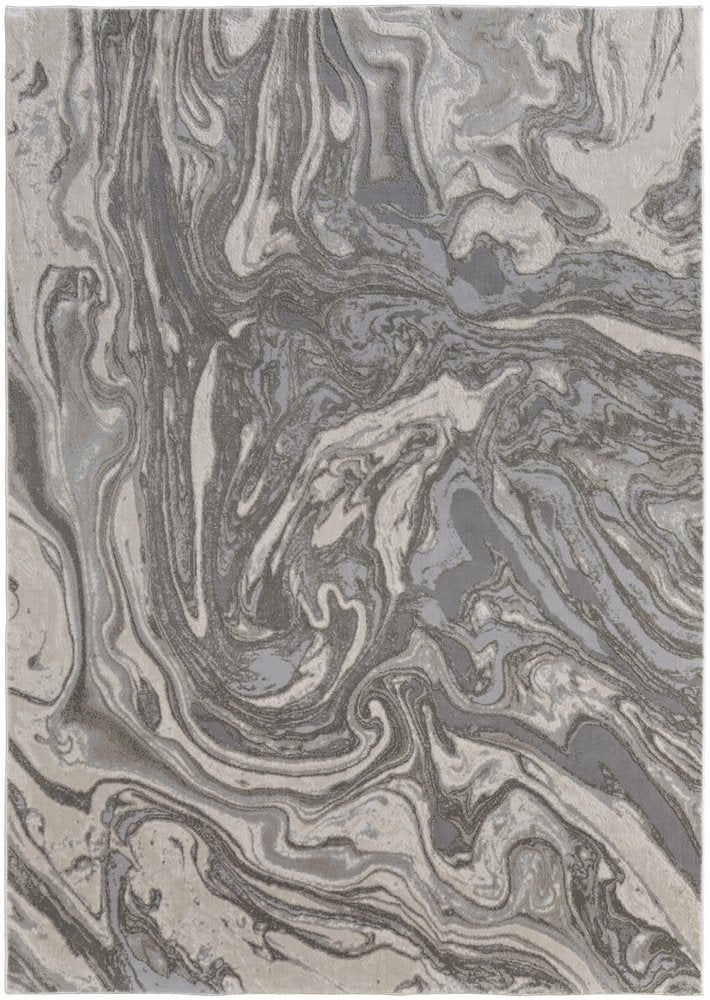 5' X 8' Gray Ivory And Silver Abstract Area Rug