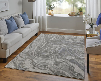 5' X 8' Gray Ivory And Silver Abstract Area Rug
