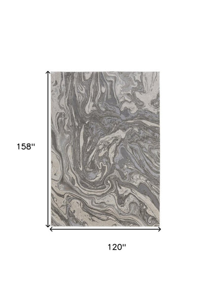 5' X 8' Gray Ivory And Silver Abstract Area Rug