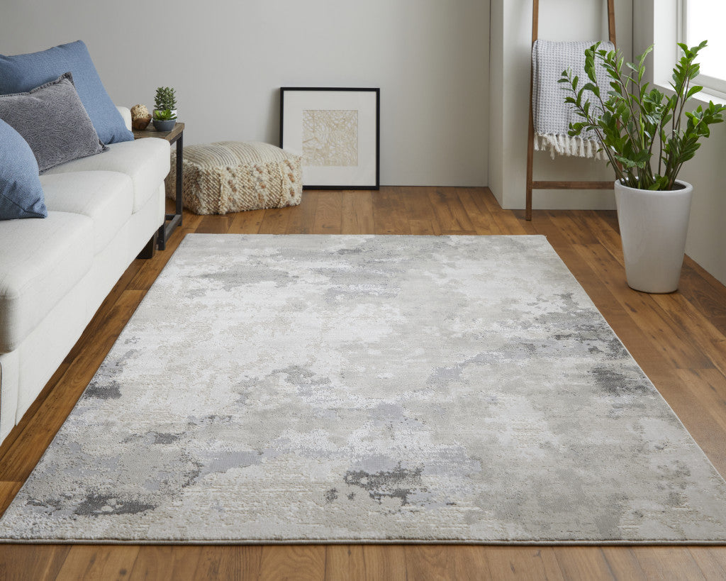 8' X 11' Ivory And Gray Abstract Stain Resistant Area Rug