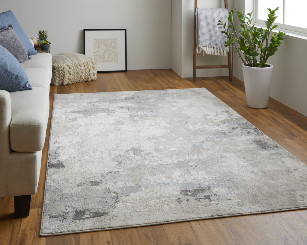 8' X 11' Ivory And Gray Abstract Stain Resistant Area Rug