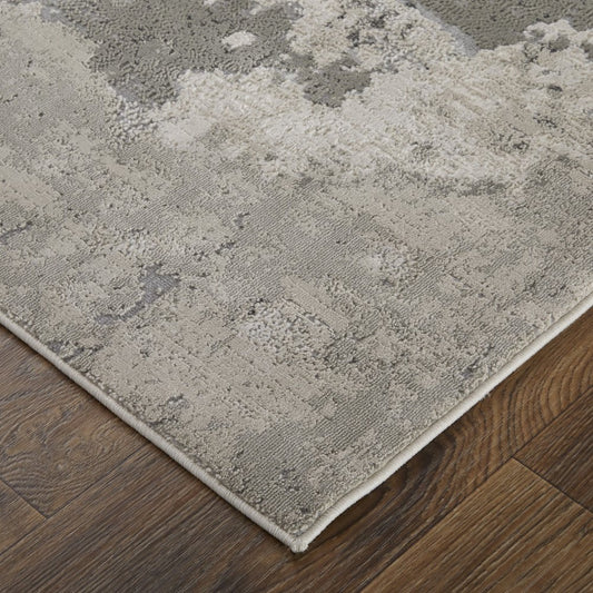 8' Ivory And Gray Abstract Stain Resistant Runner Rug