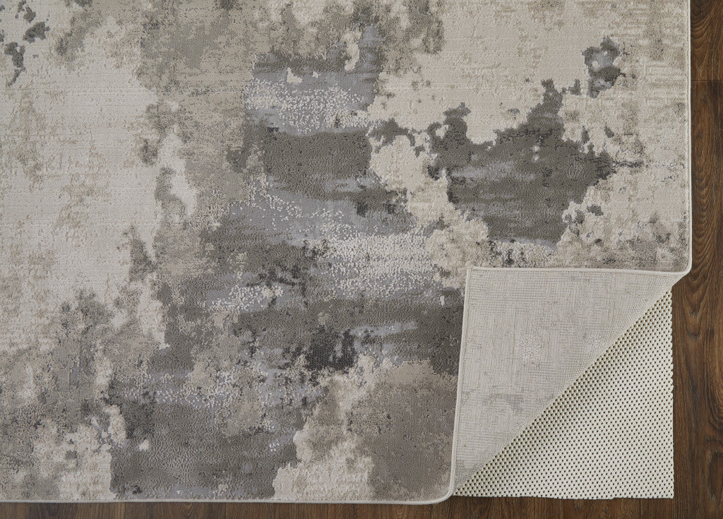 8' X 11' Ivory And Gray Abstract Stain Resistant Area Rug