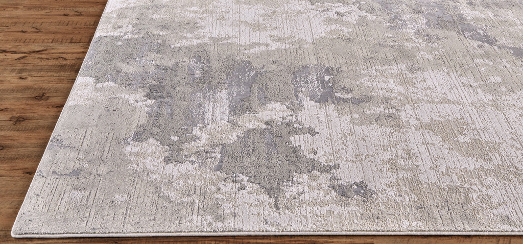 8' X 11' Ivory And Gray Abstract Stain Resistant Area Rug