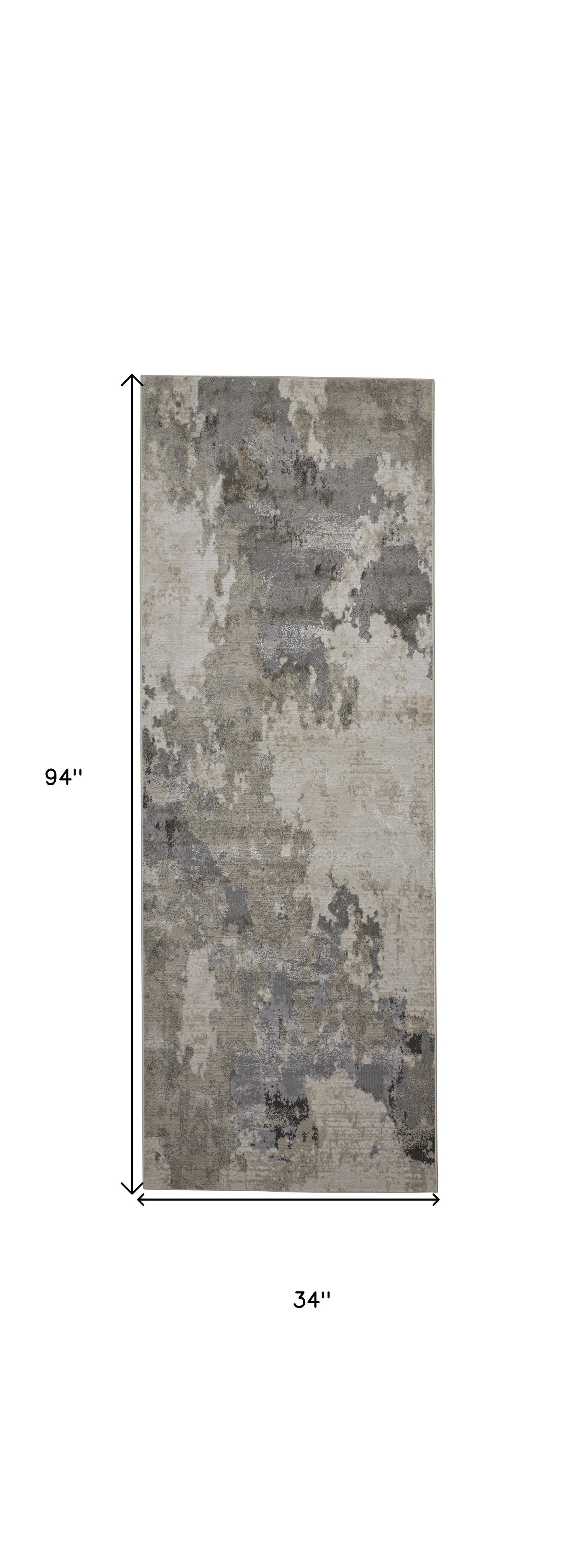 8' X 11' Ivory And Gray Abstract Stain Resistant Area Rug