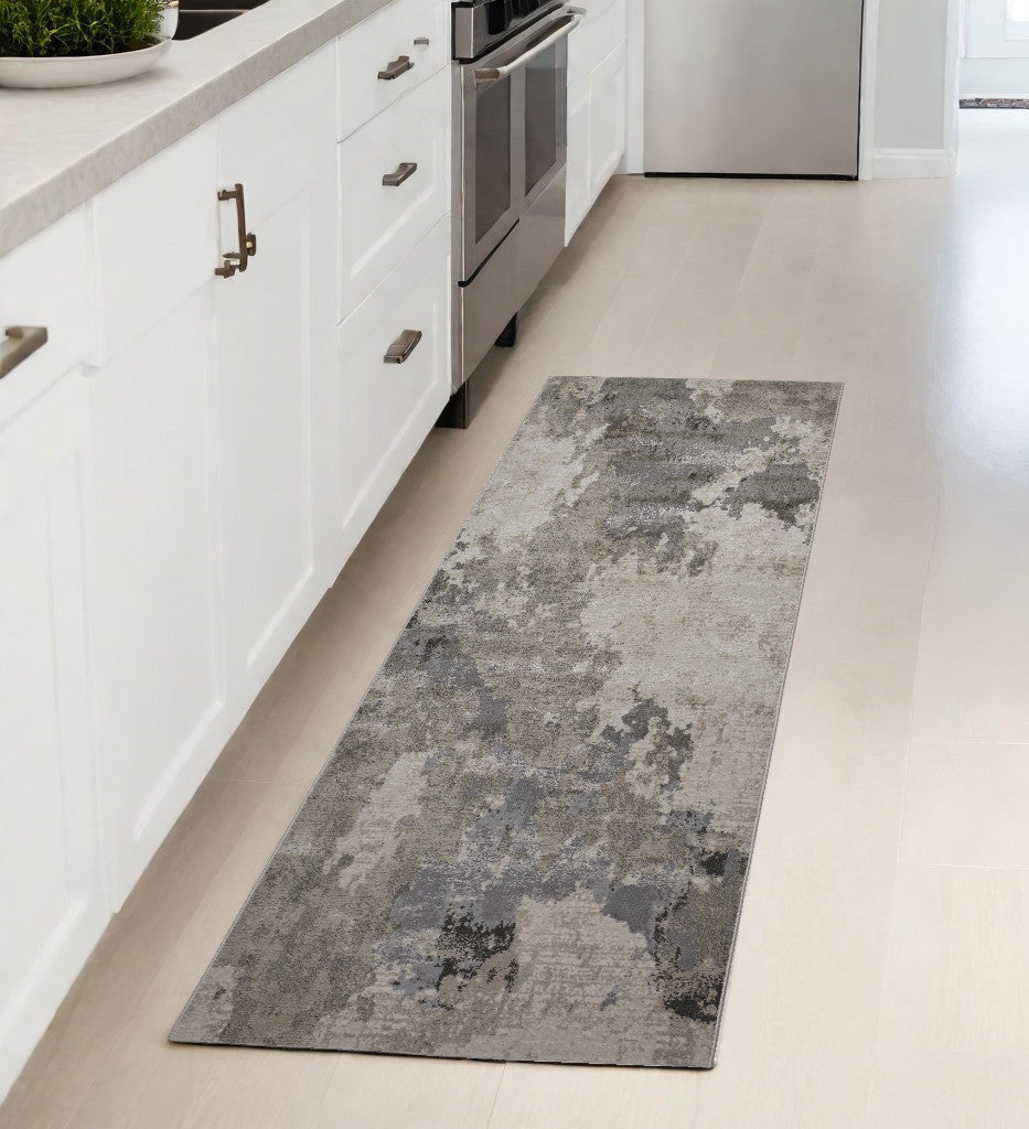 8' X 11' Ivory And Gray Abstract Stain Resistant Area Rug