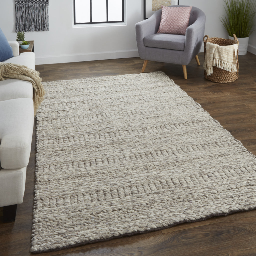 8' x 11' Gray and Ivory Wool Hand Woven Area Rug