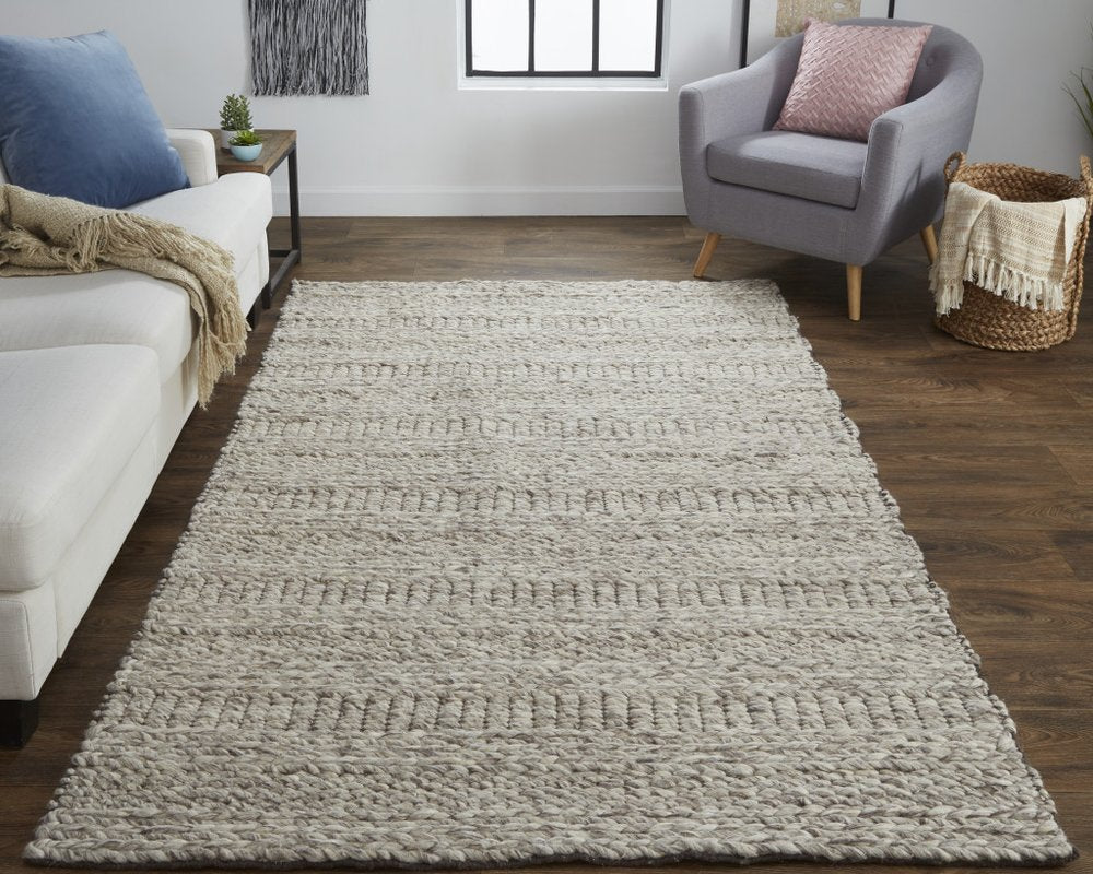 4' X 6' Gray and Ivory Wool Hand Woven Area Rug