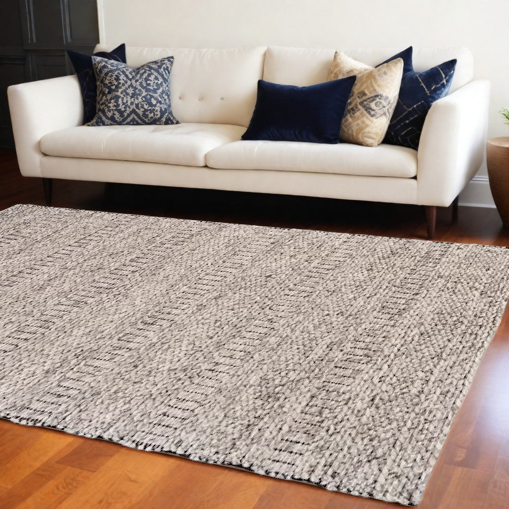 5' X 8' Gray and Ivory Wool Hand Woven Area Rug