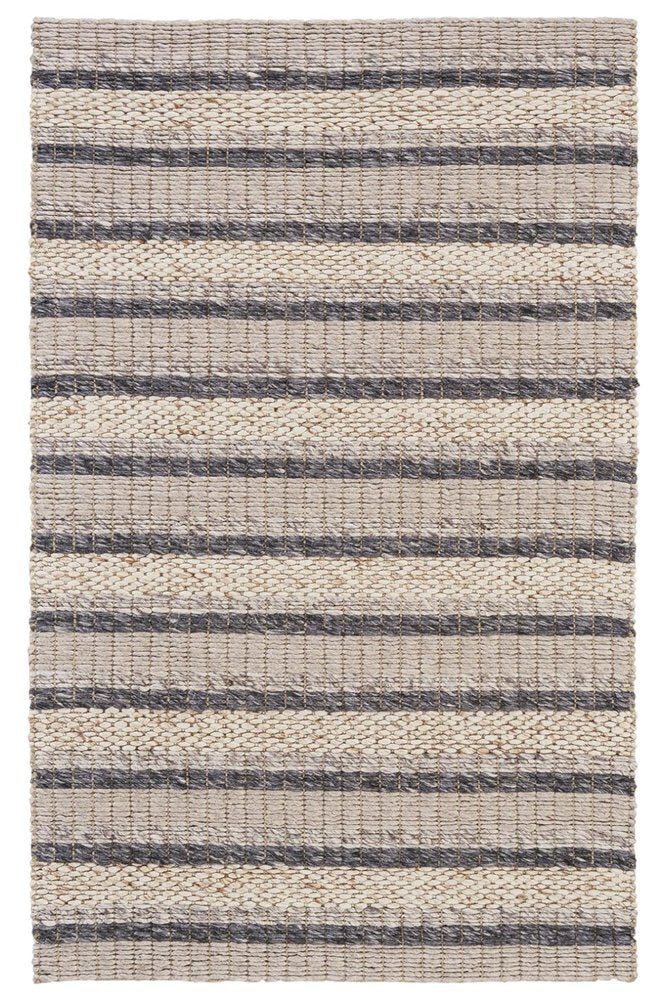 2' X 3' Gray And Ivory Wool Striped Hand Woven Area Rug